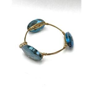 Bourbon and Boweties Bracelet Bangle 7.25” Blue AB Faceted Glass